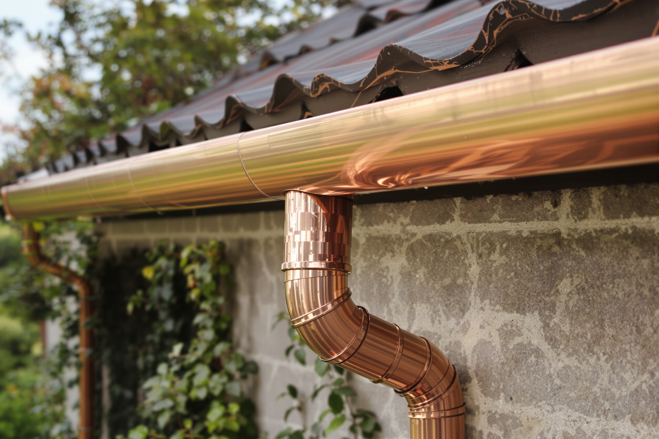 Copper seamless rain gutter