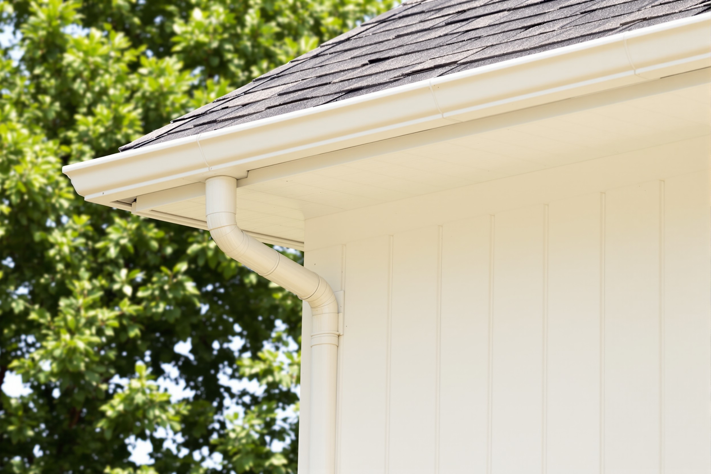 White seamless rain gutter