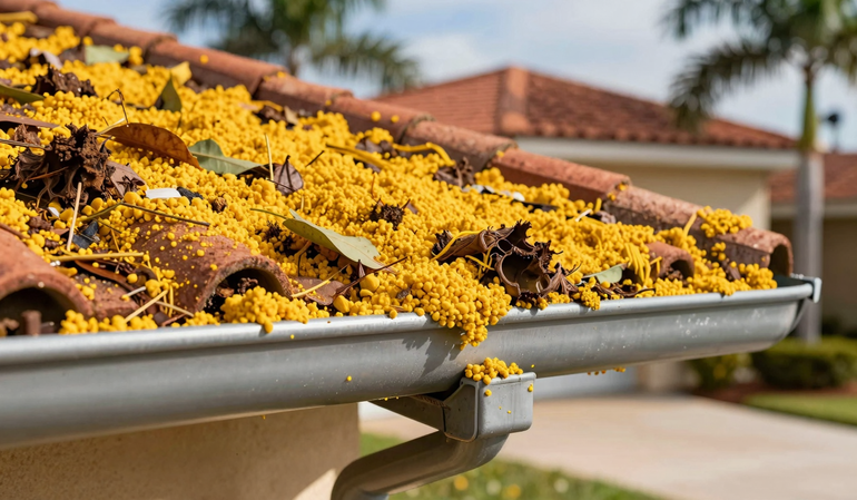 Clean seamless rain channels on Florida home