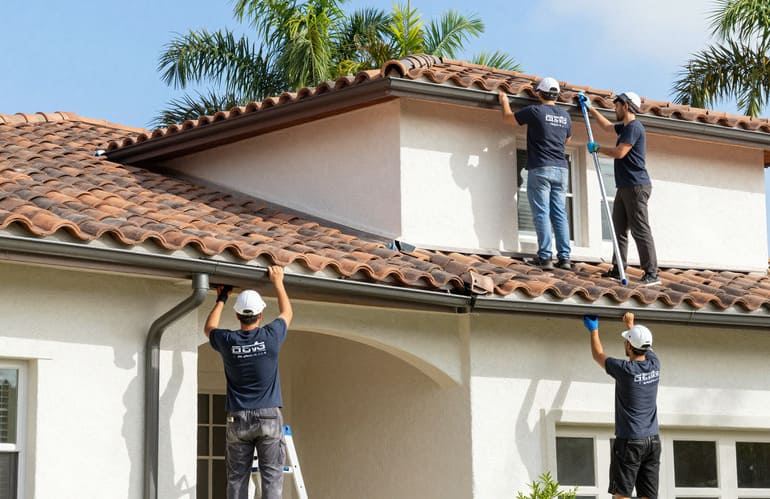 Completed roof drainage system on Florida house