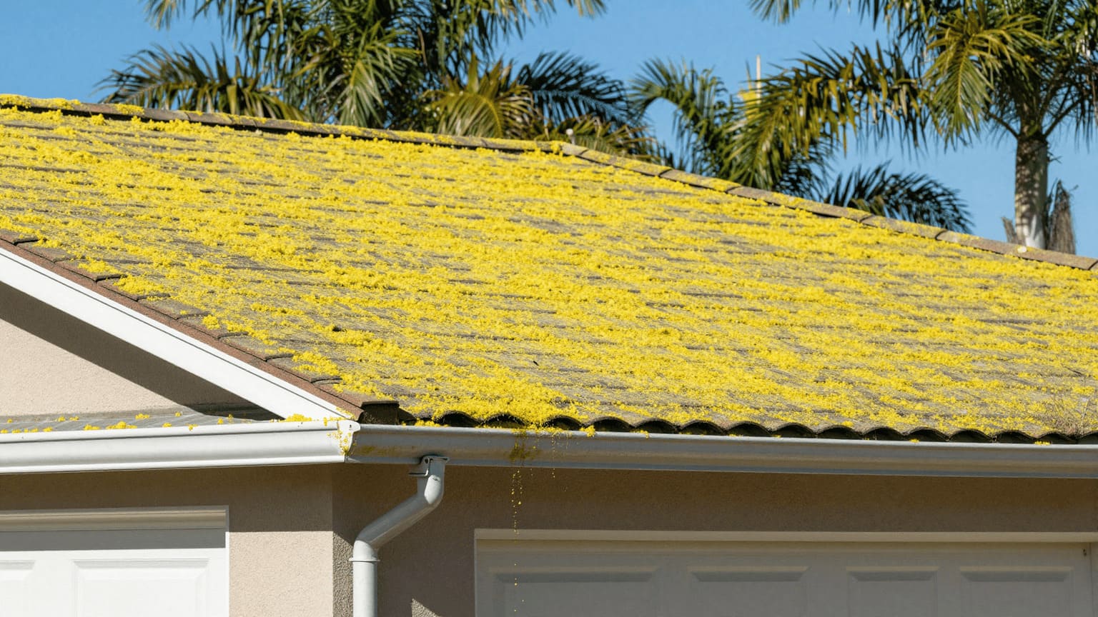 Yellow oak pollen coating a Jacksonville rooftop
