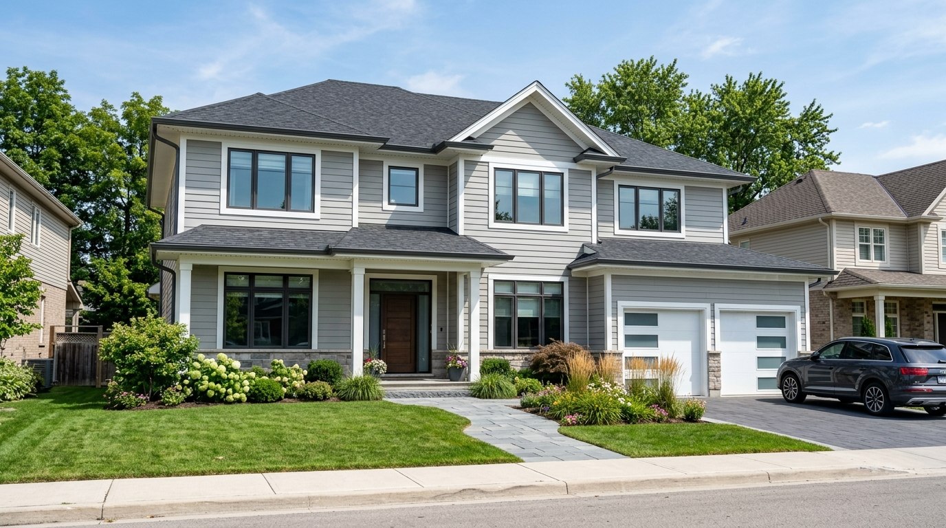 White fascia and soffit boards on a brick house
